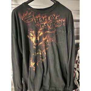 VTG Rare Harley Davidson Flames Wolf Orlando Florida 2XL Long Sleeve
